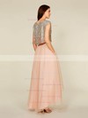 A-line Scoop Neck Tulle Sequined Asymmetrical Sequins Short Sleeve Two Piece Bridesmaid Dress #JCD01012930
