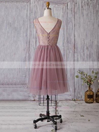 Discounted A-line Scoop Neck Tulle Lace Knee-length Bridesmaid Dresses #JCD01012932