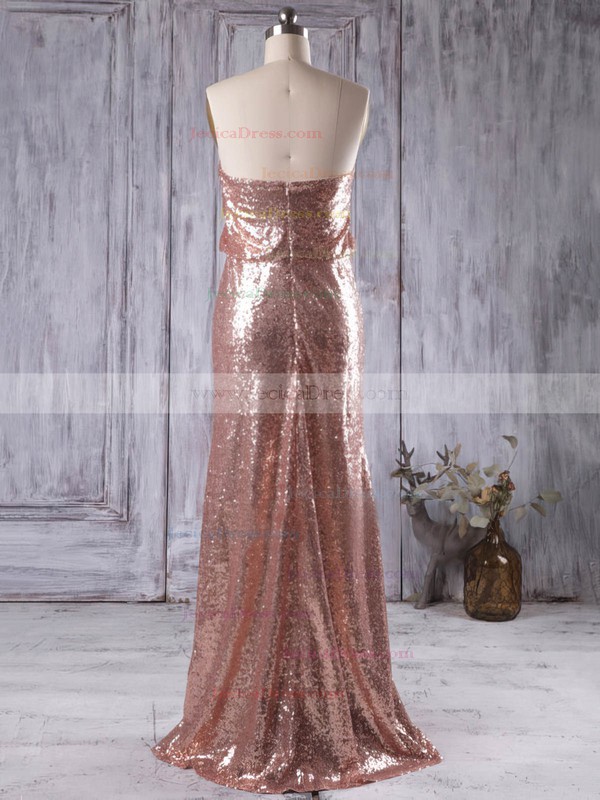Sheath/Column Strapless Sequined Floor-length Sequins Popular Bridesmaid Dresses #JCD01012935