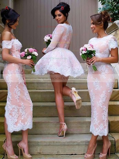 Cute A-line V-neck Tulle Short/Mini Appliques Lace Long Sleeve Bridesmaid Dresses #JCD01012937