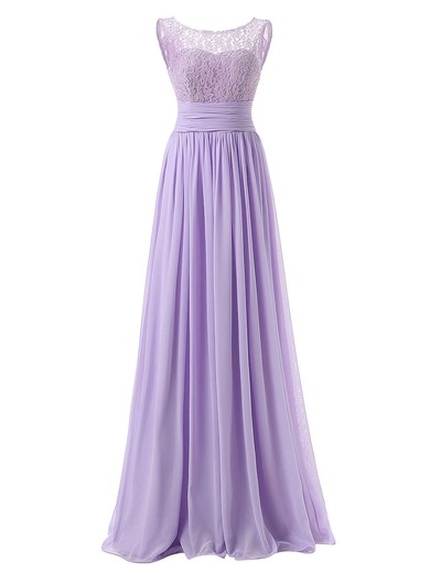 Modest A-line Scoop Neck Lace Chiffon Floor-length Ruffles Bridesmaid Dresses #JCD01012943