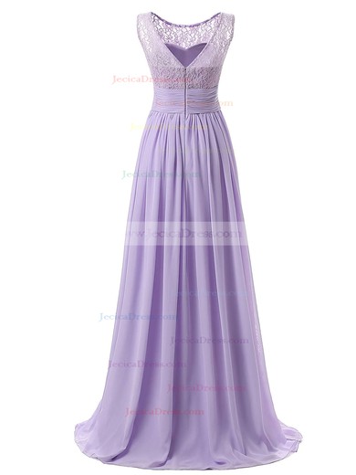 Modest A-line Scoop Neck Lace Chiffon Floor-length Ruffles Bridesmaid Dresses #JCD01012943