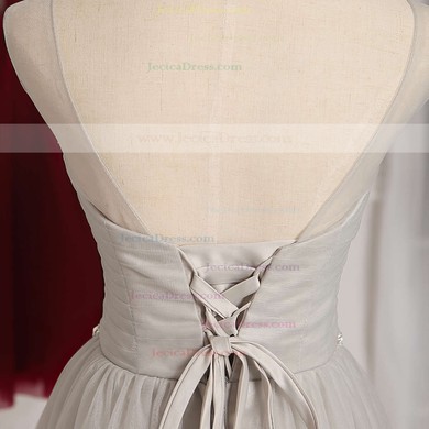Junior A-line Scoop Neck Tulle Short/Mini Ruffles White Bridesmaid Dresses #JCD01012948