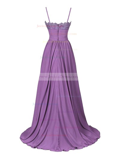 Unusual A-line V-neck Burgundy Chiffon Appliques Lace Sweep Train Prom Dresses #JCD020102675