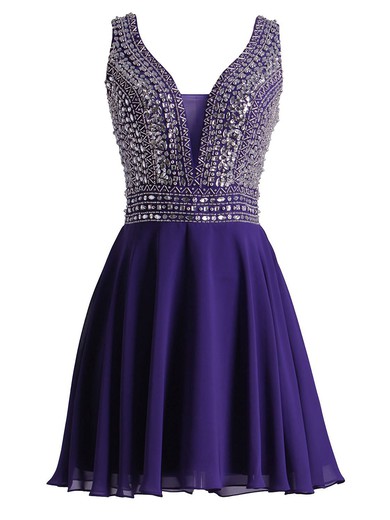 Different A-line V-neck Chiffon with Beading Short/Mini Prom Dresses #JCD020102676