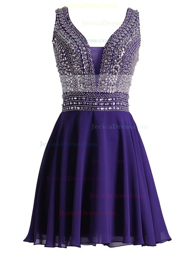 Different A-line V-neck Chiffon with Beading Short/Mini Prom Dresses #JCD020102676