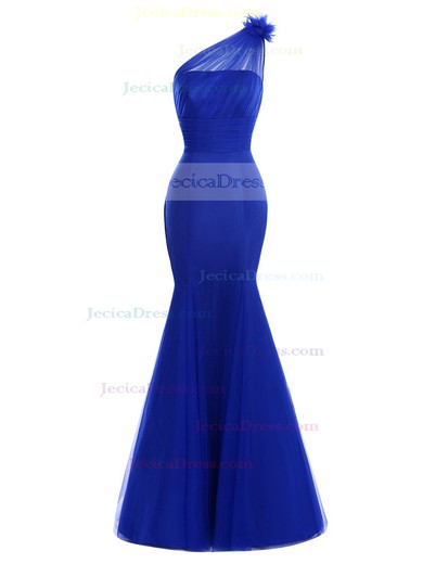 Trumpet/Mermaid Ruffles Tulle Floor-length Inexpensive One Shoulder Prom Dresses #JCD020102685
