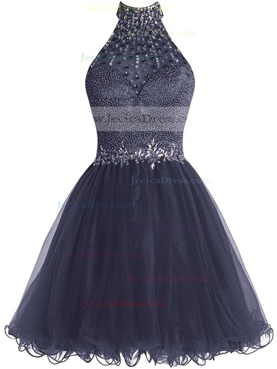 Backless A-line Tulle with Beading Halter Short/Mini Promotion Prom Dresses #JCD020102687