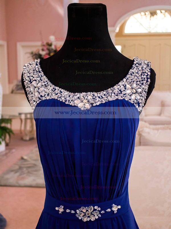 A-line Scoop Neck Chiffon with Beading Sweep Train Graceful Prom Dresses #JCD020102697