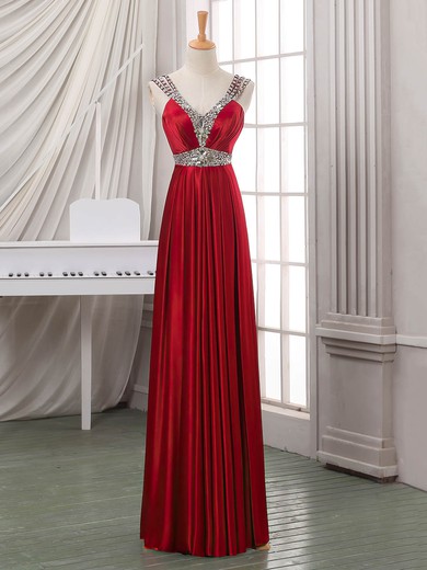 V-neck Sheath/Column Satin with Sequins Floor-length Amazing Prom Dresses #JCD020102704