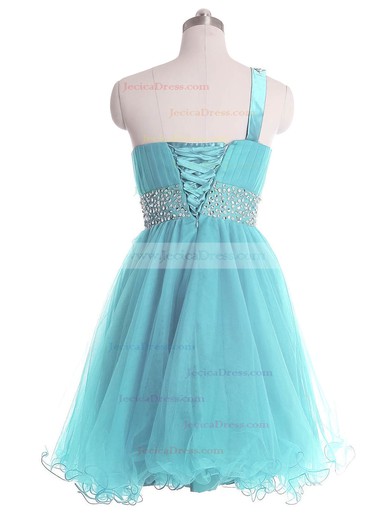 Girls A-line Tulle with Beading Short/Mini One Shoulder Prom Dresses #JCD020102707