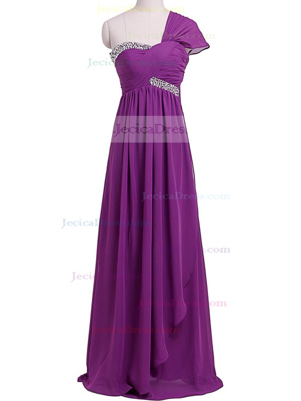 Empire Ruffles Chiffon Floor-length Elegant One Shoulder Prom Dresses #JCD020102708