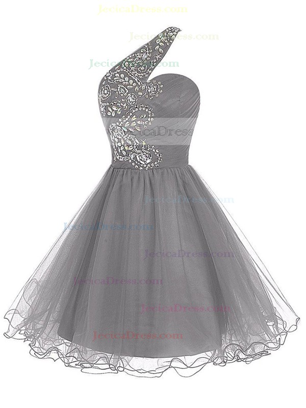 Short/Mini Backless A-line Tulle with Beading One Shoulder Prom Dresses #JCD020102709