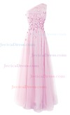 Pink One Shoulder A-line Tulle with Beading Floor-length Junior Prom Dresses #JCD020102710