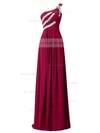 Juniors Burgundy Sheath/Column Ruffles Chiffon Floor-length One Shoulder Prom Dresses #JCD020102711
