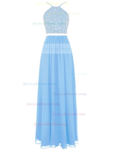 A-line Scoop Neck Floor-length Chiffon with Beading Unique Two Piece Prom Dresses #JCD020102712