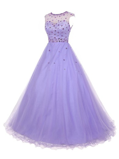 Different A-line Scoop Neck Tulle with Beading Floor-length Open Back Prom Dresses #JCD020102714