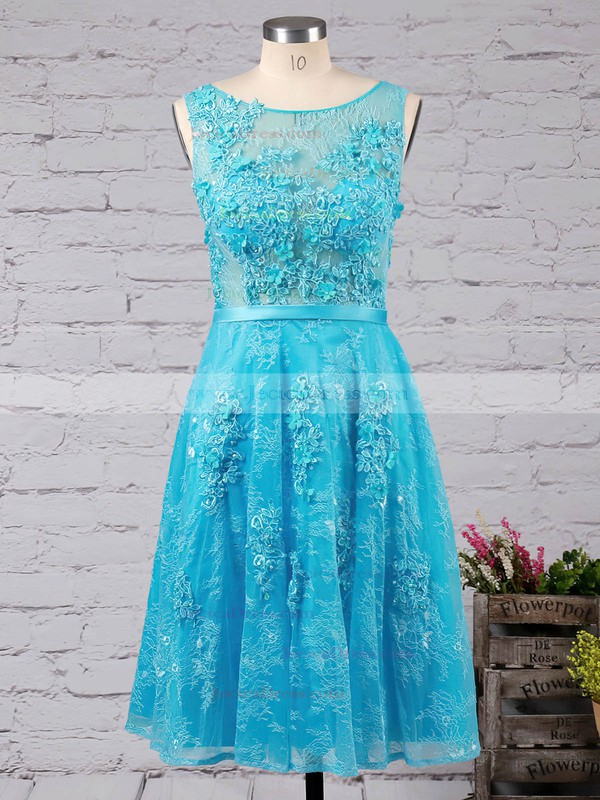 A-line Scoop Neck Lace with Appliques Lace Sweet Short/Mini Prom Dresses #JCD020102715