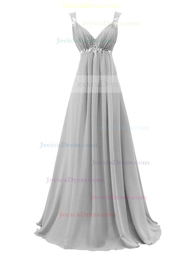 Discounted V-neck Chiffon with Beading Floor-length Empire Prom Dresses #JCD020102716