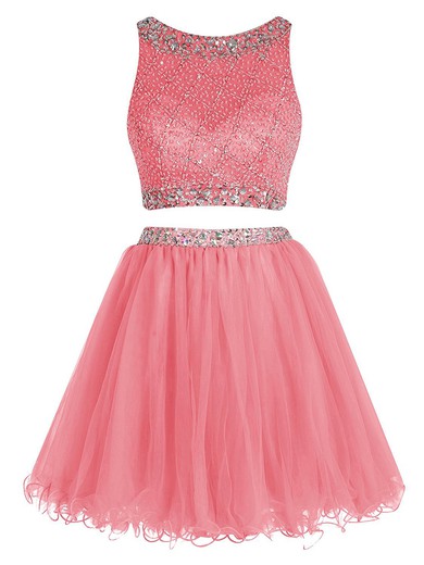 Two Piece Short/Mini A-line Scoop Neck Tulle Beading Modern Prom Dresses #JCD020102723