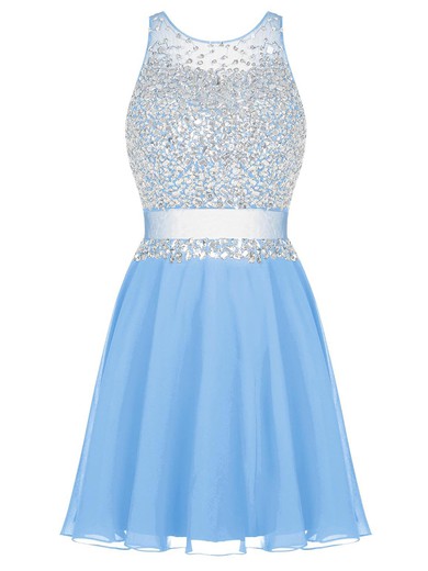 Fashion A-line Scoop Neck Chiffon Tulle Crystal Detailing Short/Mini Prom Dresses #JCD020102724