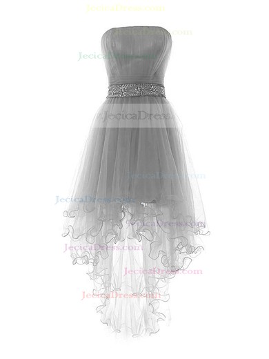 High Low A-line Strapless Tulle with Beading Popular Asymmetrical Prom Dresses #JCD020102725