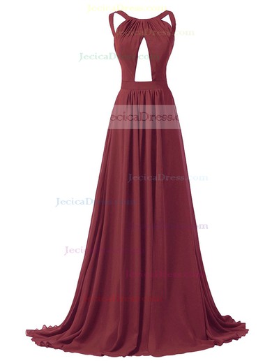 Sexy A-line Scoop Neck Ruffles Chiffon Sweep Train Backless Prom Dresses #JCD020102728