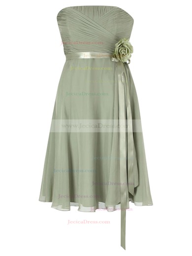 Empire Strapless Chiffon with Sashes / Ribbons Beautiful Knee-length Bridesmaid Dresses #JCD01012953