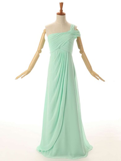 One Shoulder Empire Ruffles Chiffon Floor-length Modest Bridesmaid Dresses #JCD01012954