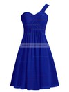 Custom Empire Blue Chiffon with Ruffles Knee-length One Shoulder Bridesmaid Dresses #JCD01012959