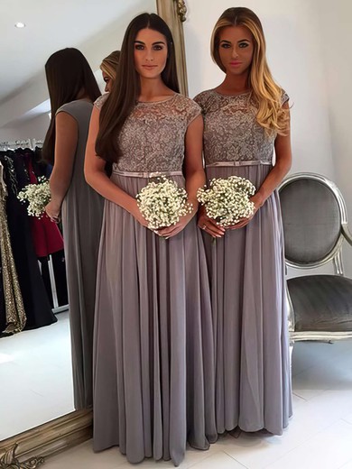 A-line Scoop Neck Chiffon Tulle Floor-length with Appliques Lace New Style Bridesmaid Dresses #JCD01012962