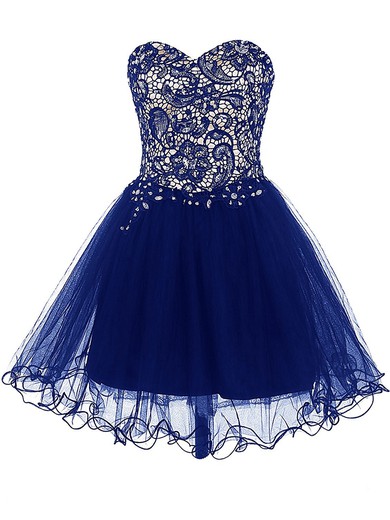 Affordable A-line Sweetheart Tulle with Lace Short/Mini Prom Dresses #JCD020102624