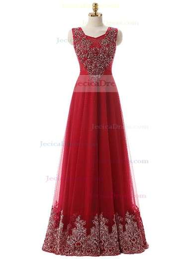 Original A-line Scoop Neck Tulle with Beading Lace-up Floor-length Prom Dresses #JCD020102627