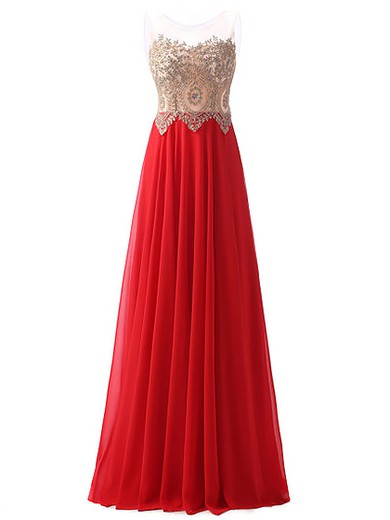 A-line Scoop Neck Chiffon Tulle Beading Floor-length Glamorous Prom Dresses #JCD020102637