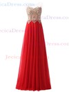 A-line Scoop Neck Chiffon Tulle Beading Floor-length Glamorous Prom Dresses #JCD020102637