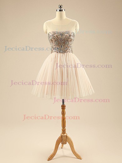 Backless A-line Scoop Neck Tulle with Beading Sweet Short/Mini Prom Dresses #JCD020102639