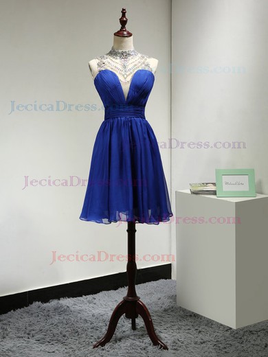 High Neck Short/Mini A-line Chiffon Tulle Beading Open Back Newest Prom Dresses #JCD020102643