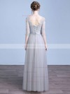 Boutique A-line Scoop Neck Tulle Appliques Lace Floor-length 1/2 Sleeve Prom Dresses #JCD020102645