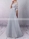Boutique A-line Scoop Neck Tulle Appliques Lace Floor-length 1/2 Sleeve Prom Dresses #JCD020102645