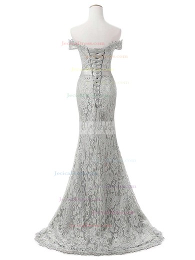Trumpet/Mermaid Lace Sashes / Ribbons Sweep Train Off-the-shoulder Fashion Prom Dresses #JCD020102649