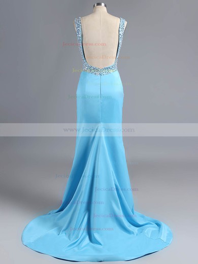 Sexy Sheath/Column Silk-like Satin Beading V-neck Backless Prom Dresses #ZPJCD020100108