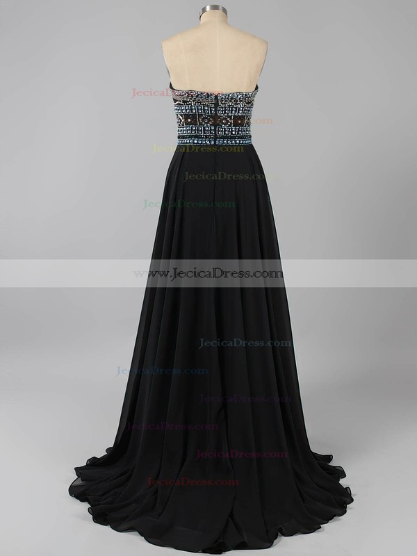 Elegant Strapless Chiffon Crystal Detailing Floor-length Black Prom Dresses #ZPJCD020100631