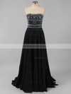 Elegant Strapless Chiffon Crystal Detailing Floor-length Black Prom Dresses #ZPJCD020100631
