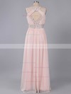 Elegant Scoop Neck Chiffon Beading Floor-length Champagne Prom Dress #ZPJCD020101074