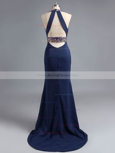 Trumpet/Mermaid Silk-like Satin Crystal Detailing V-neck Open Back Prom Dress #ZPJCD020101231