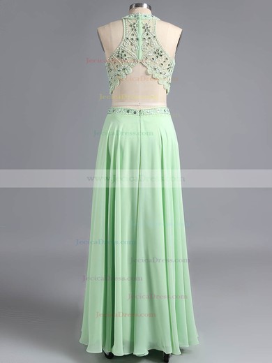 Classy Scoop Neck Green Chiffon Floor-length Beading Two-pieces Prom Dress #ZPJCD020101232