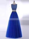 Two-pieces A-line Scoop Neck Tulle with Beading Latest Royal Blue Prom Dress #ZPJCD020101318