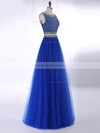 Two-pieces A-line Scoop Neck Tulle with Beading Latest Royal Blue Prom Dress #ZPJCD020101318