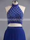 Halter Backless Royal Blue Tulle Silk-like Satin Beading Two-pieces Prom Dress #ZPJCD020101379