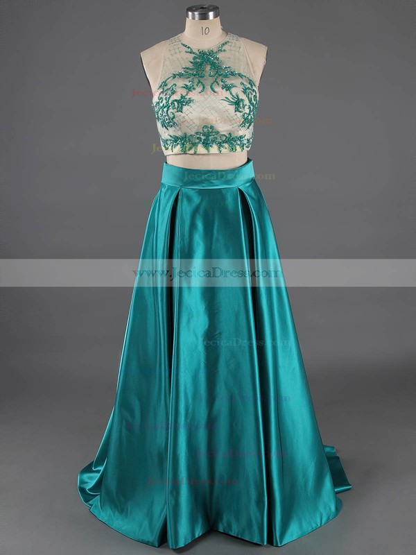 Scoop Neck Satin Tulle Court Train Crystal Detailing Famous Prom Dress #ZPJCD020101521